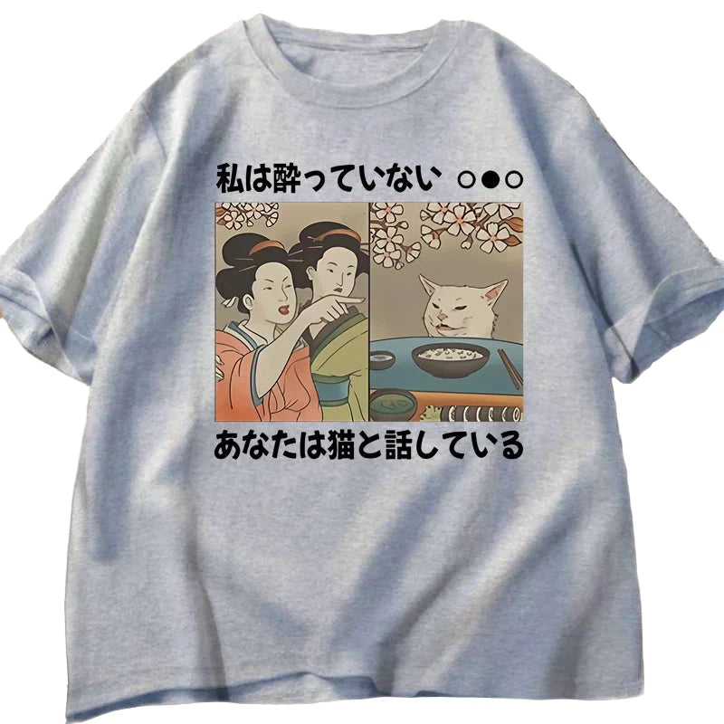Japanese Style Cartoon Cat T-Shirts - Short Sleeve Tees