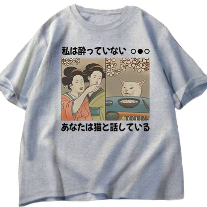 Japanese Style Cartoon Cat T-Shirts - Short Sleeve Tees