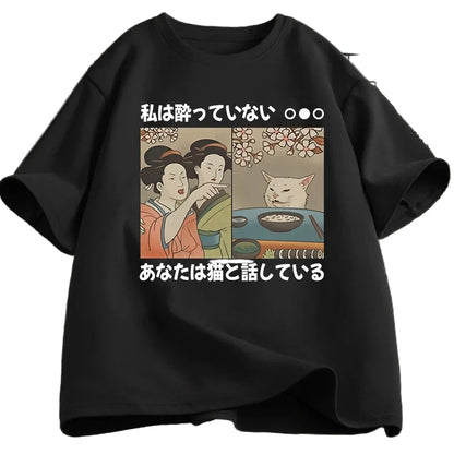 Japanese Style Cartoon Cat T-Shirts - Short Sleeve Tees