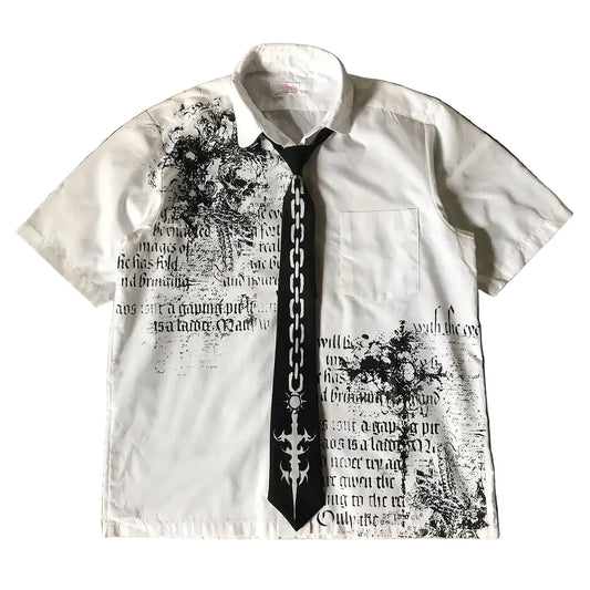 LIMITED EDITION Y2K White Affliction Retro Skull Letter Print T-Shirt Harajuku Sleeve - Man