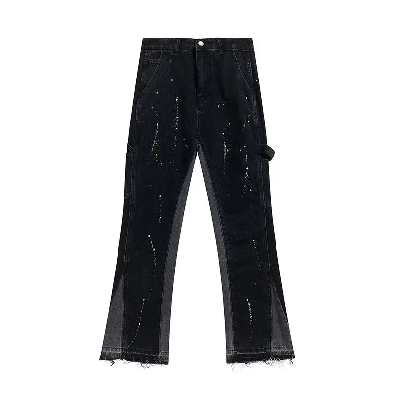 Retro Splicing Washed Jeans - Men’s Hip Hop High Street
