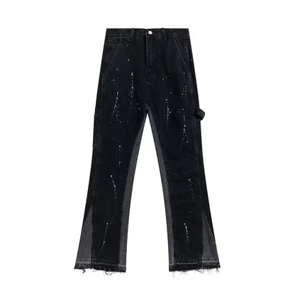 Retro Splicing Washed Jeans - Men’s Hip Hop High Street
