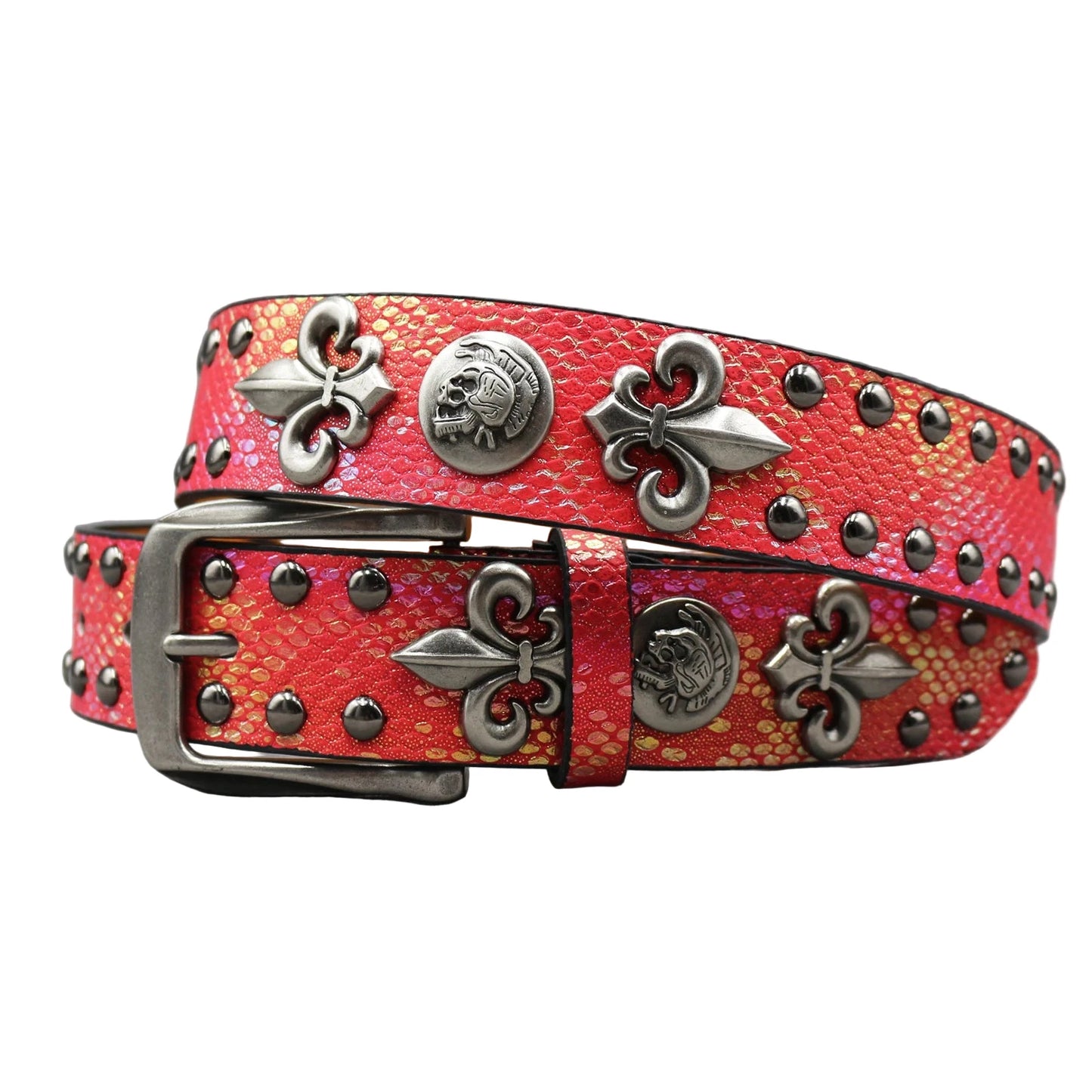 Leather Rivet Belt Golden Cross  - Leather Rock Women Strap