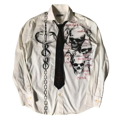 LIMITED EDITION Y2K White Affliction Retro Skull Letter Print T-Shirt Harajuku Sleeve - Man