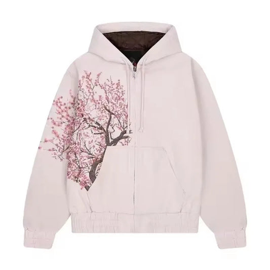 American Vintage Y2K Cherry Blossom Hoodie – Women’s Pink Floral Zip-Up Jacket