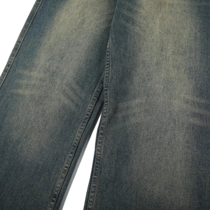 Korean Street Retro Washed Black Loose Straight Cat Whisker Y2K Wide-Leg Jeans - Man