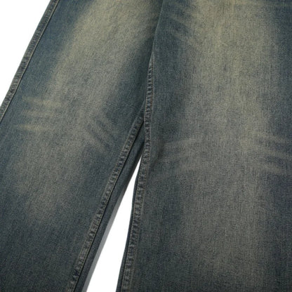 Korean Street Retro Washed Black Loose Straight Cat Whisker Y2K Wide-Leg Jeans - Man