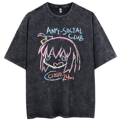 Men’s Oversized Bocchi Club Printed T-Shirt – Anime Music Band Washed Cotton Tee