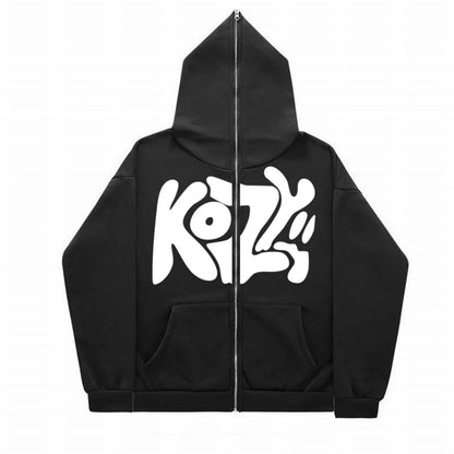 Unisex Full-Zip KOZY Printed Hoodie – Casual & Stylish