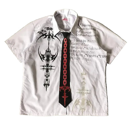 LIMITED EDITION Y2K White Affliction Retro Skull Letter Print T-Shirt Harajuku Sleeve - Man