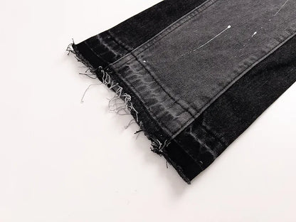 Retro Splicing Washed Jeans - Men’s Hip Hop High Street