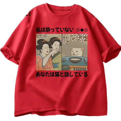 Japanese Style Cartoon Cat T-Shirts - Short Sleeve Tees