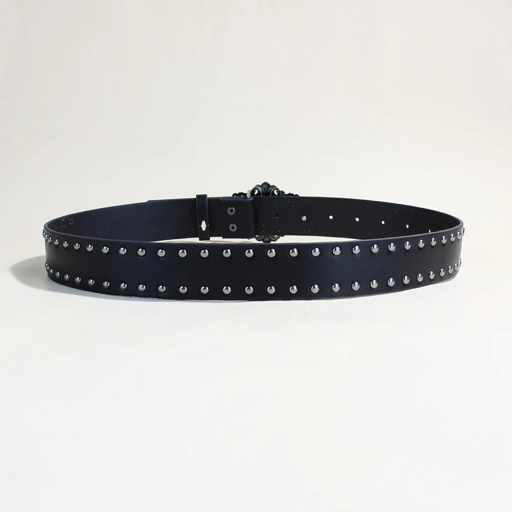 Y2K Rivet Punk Wide Belt for Women - Retro Belt