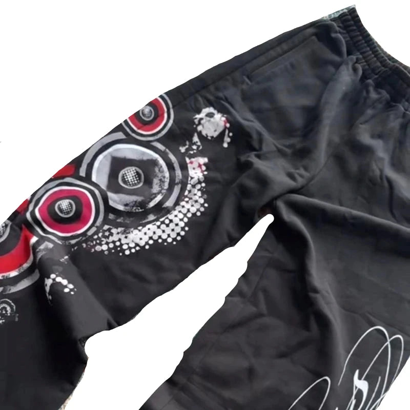 Y2K Retro Graffiti Print Baggy Pants – Unisex Hip-Hop Casual Streetwear Sweats.