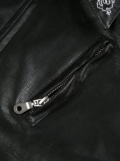 Niche Design PU Leather Jacket Lapel Letter Loose Coat - Man