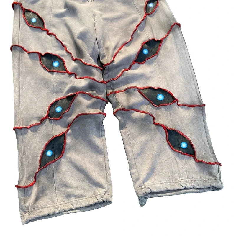 Street Spoof Dark Demon Eye Print Pants & Hoodie Set – Loose Warm Streetwear