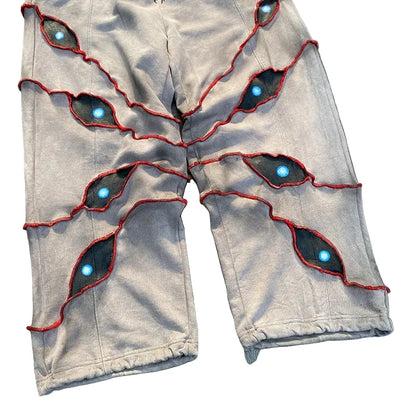 Street Spoof Dark Demon Eye Print Pants & Hoodie Set – Loose Warm Streetwear