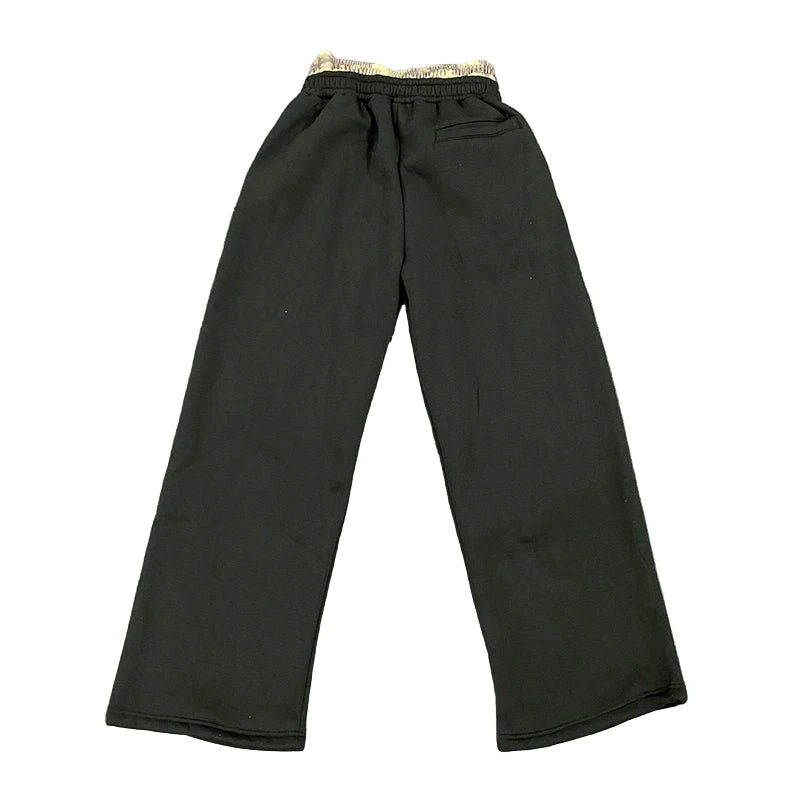 Leopard Print Letter Embroidered Double Waistband Sweatpants