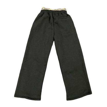 Leopard Print Letter Embroidered Double Waistband Sweatpants