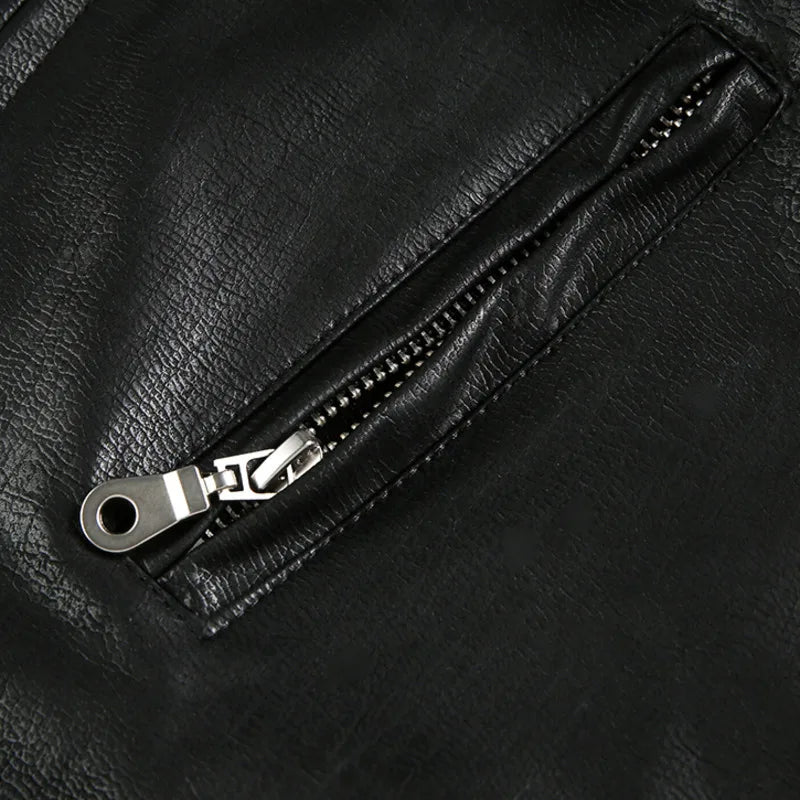 Niche Design PU Leather Jacket Lapel Letter Loose Coat - Man