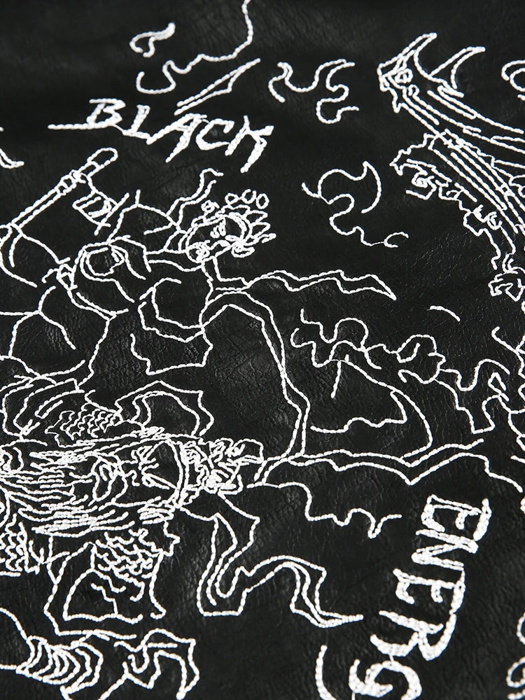 Niche Design PU Leather Jacket Lapel Letter Loose Coat - Man