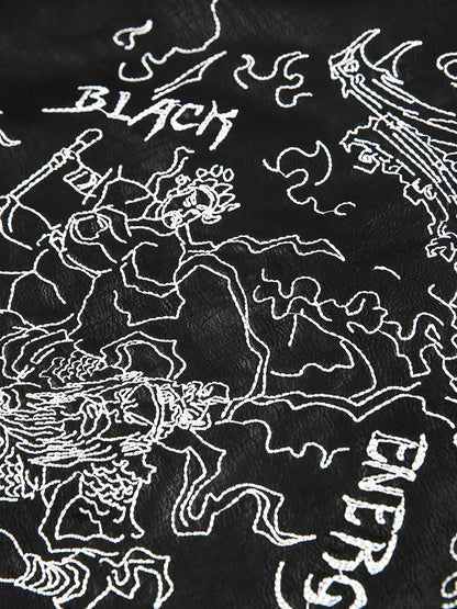 Niche Design PU Leather Jacket Lapel Letter Loose Coat - Man