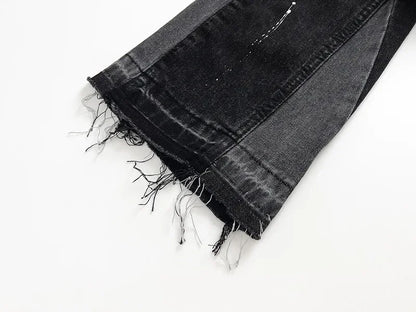 Retro Splicing Washed Jeans - Men’s Hip Hop High Street
