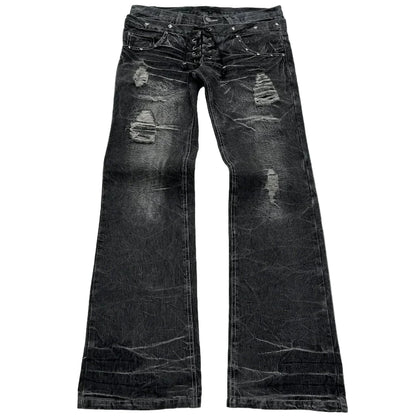 Y2K Distressed Cat Whisker Flared Denim Jeans - Unisex