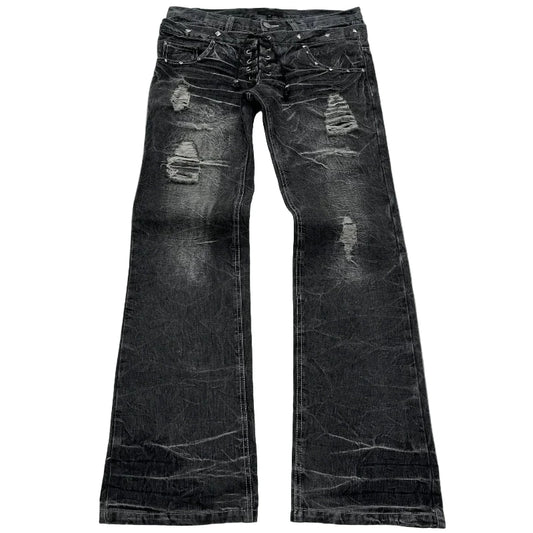 Y2K Distressed Cat Whisker Flared Denim Jeans - Unisex
