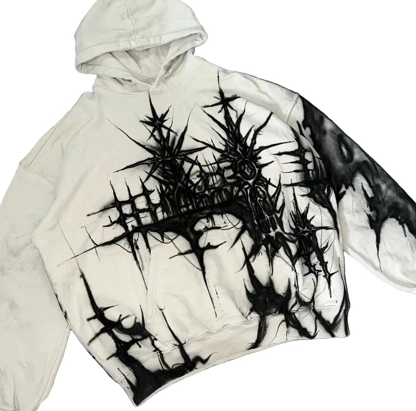 Oversized Pullover Hoodie Y2K Harajuku Gothic Dragon Graffiti - Man