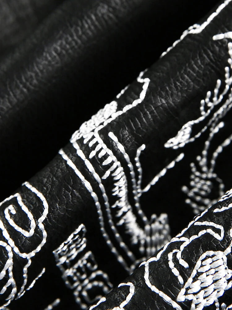 Niche Design PU Leather Jacket Lapel Letter Loose Coat - Man