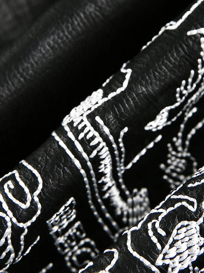 Niche Design PU Leather Jacket Lapel Letter Loose Coat - Man