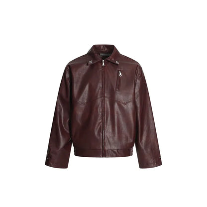 Niche Design PU Leather Jacket Lapel Letter Loose Coat - Man