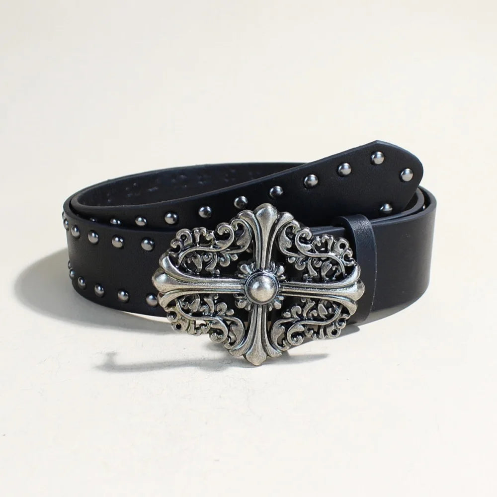 Y2K Rivet Punk Wide Belt for Women - Retro Belt