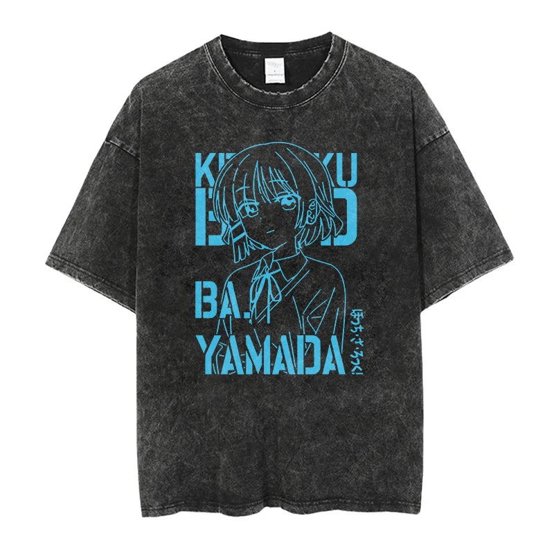 Men’s Oversized Bocchi Club Printed T-Shirt – Anime Music Band Washed Cotton Tee