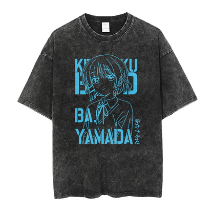 Men’s Oversized Bocchi Club Printed T-Shirt – Anime Music Band Washed Cotton Tee