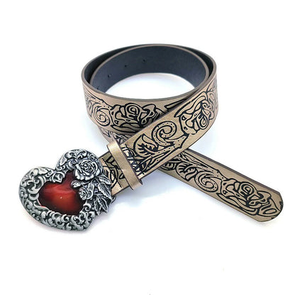 Gothic Punk Leather Y2k Belt For Women Metal Red Peach Heart Buckle