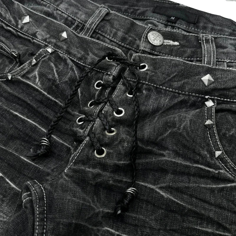 Y2K Distressed Cat Whisker Flared Denim Jeans - Unisex