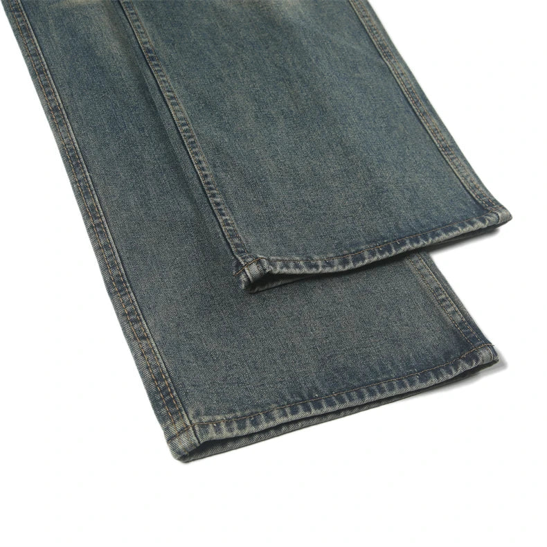 Korean Street Retro Washed Black Loose Straight Cat Whisker Y2K Wide-Leg Jeans - Man