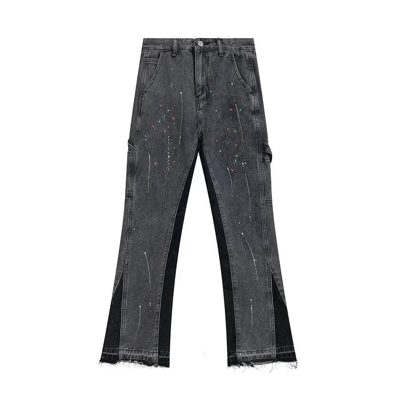 Retro Splicing Washed Jeans - Men’s Hip Hop High Street