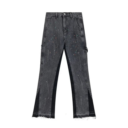 Retro Splicing Washed Jeans - Men’s Hip Hop High Street