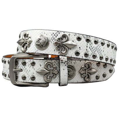 Leather Rivet Belt Golden Cross  - Leather Rock Women Strap