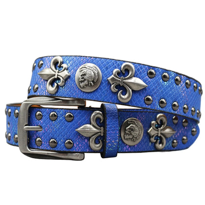 Leather Rivet Belt Golden Cross  - Leather Rock Women Strap