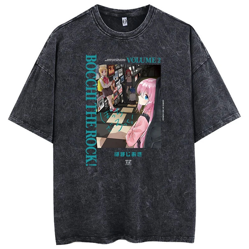 Men’s Oversized Bocchi Club Printed T-Shirt – Anime Music Band Washed Cotton Tee