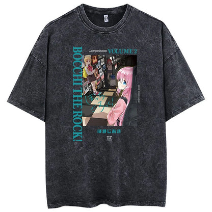 Men’s Oversized Bocchi Club Printed T-Shirt – Anime Music Band Washed Cotton Tee