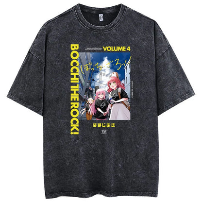 Men’s Oversized Bocchi Club Printed T-Shirt – Anime Music Band Washed Cotton Tee