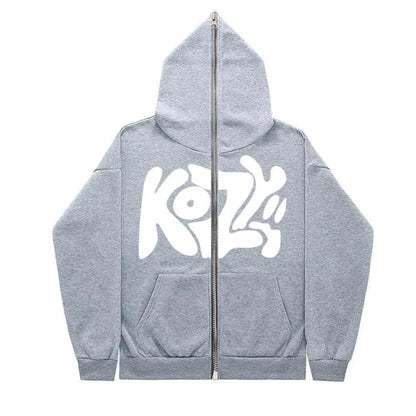 Unisex Full-Zip KOZY Printed Hoodie – Casual & Stylish