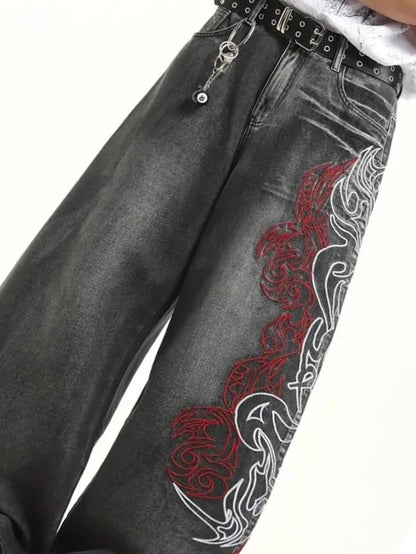 Y2K High Street Dark Gothic Unisex Jeans American Harajuku Baggy Straight Pants