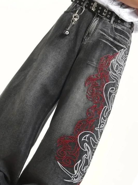 Y2K High Street Dark Gothic Unisex Jeans American Harajuku Baggy Straight Pants