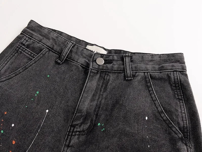 Retro Splicing Washed Jeans - Men’s Hip Hop High Street
